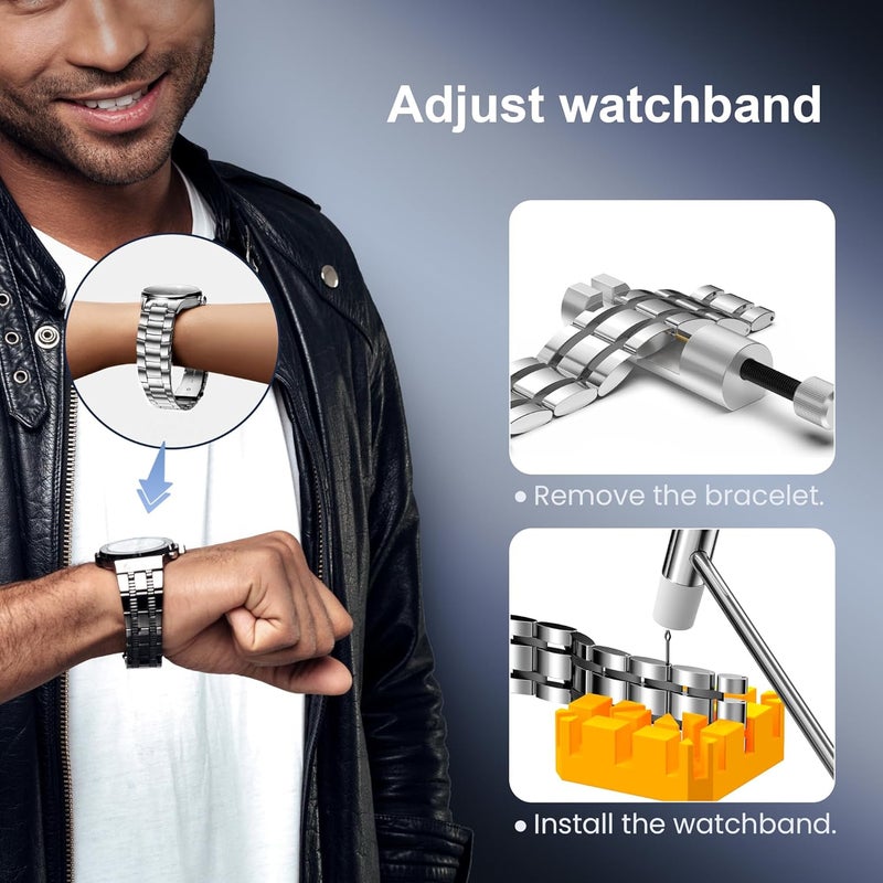 Jorest Watch Repair Tool Kit for Battery Replacement, Strap Adjustment Resizing, Watch Link Pin Remover, Watch Opening, Pry Knife Case Opener for Watch Back Removal, with Watch Hammer, Spring Bars - Image 2